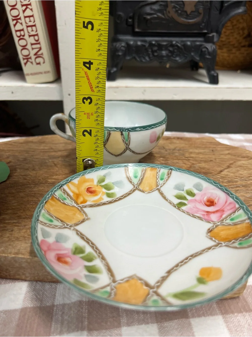 Vintage Nippon teacup and saucer handpainted grandma core